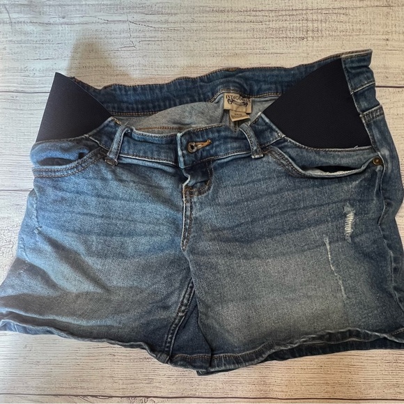 Indigo Blue Maternity Denim Shorts Size Small Premium Stretch Panel - Picture 1 of 4